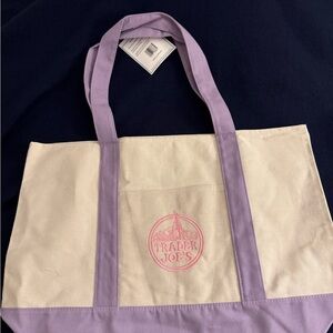 Trader Joe’s Large Lavender-Handle Canvas Tote Bag. NEW